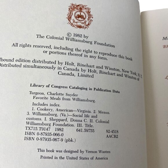 Favorite meals from Williamsburg Cookbook Vintage Book Softcover Recipes - Picture 5 of 16